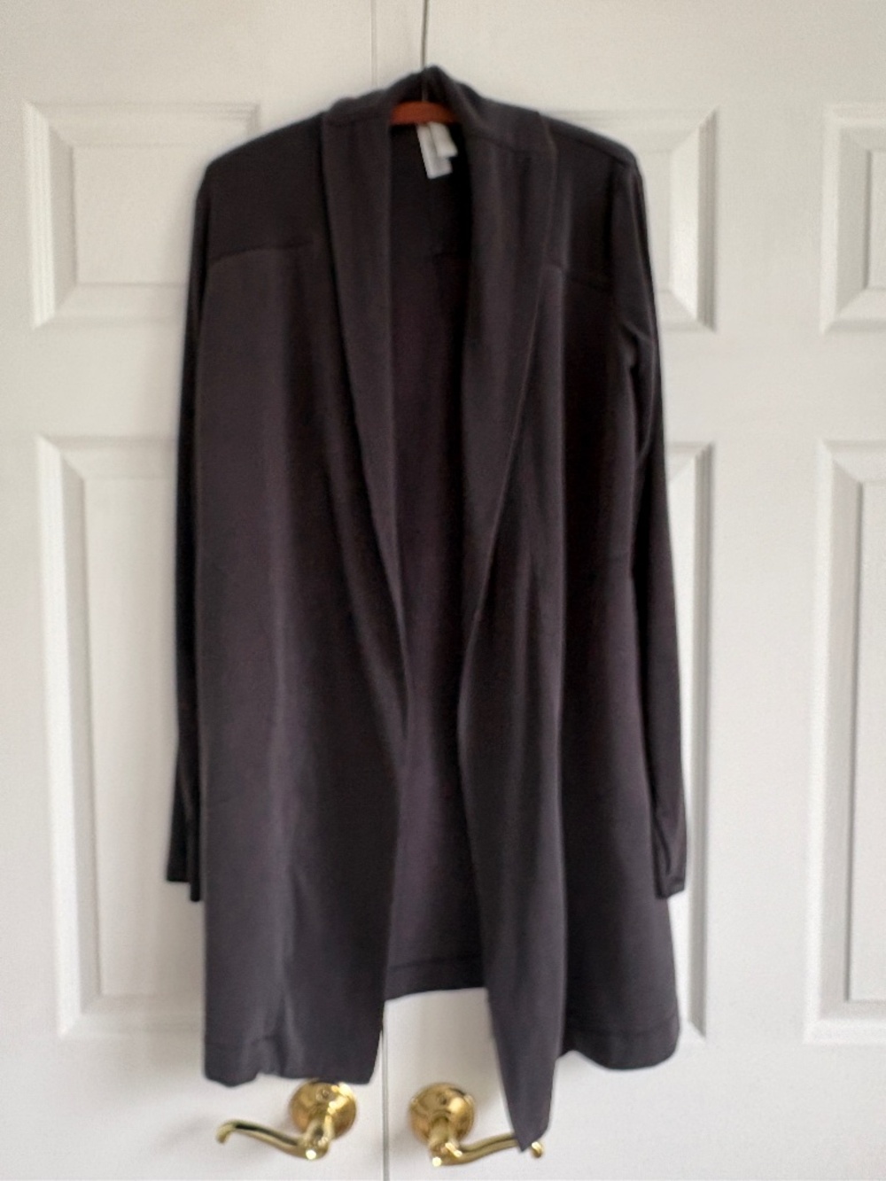 Athleta Charcoal Open Front Wrap Cardigan Long Duster Shawl Collar